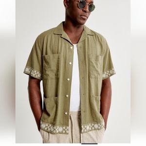 Camp Collar Linen-Blend Embroidered Shirt (size M)